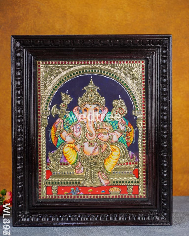 Tanjore Painting - Ganesha - Flat (Gold Foil) - 15x12 inch - WL4079