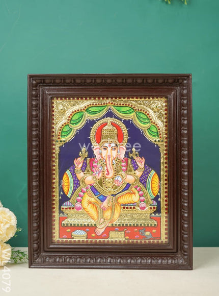 Tanjore Painting - Ganesha - Flat (Gold Foil) - 15x12 inch - WL4079
