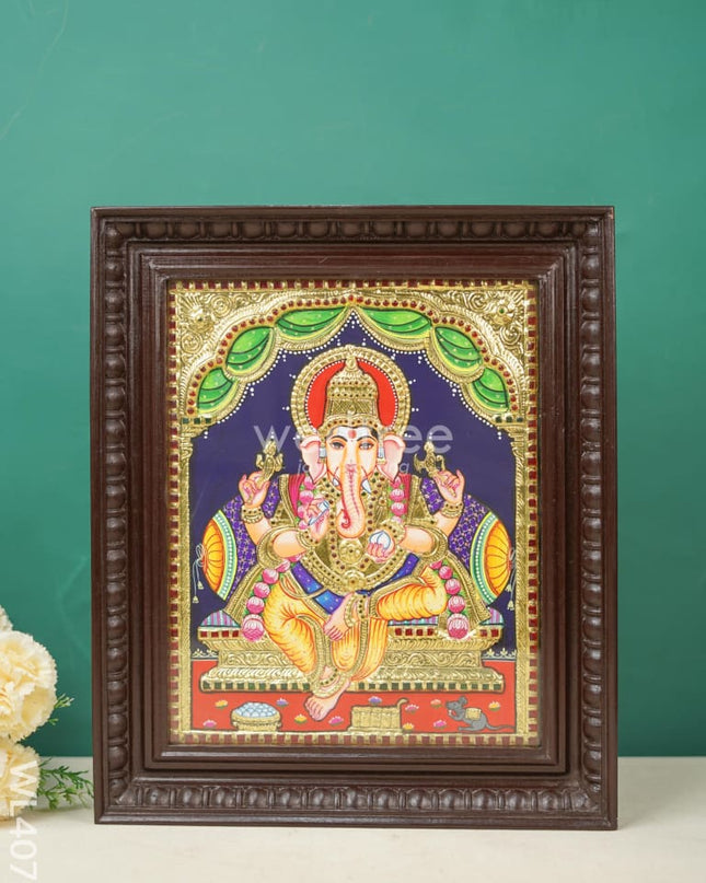 Tanjore Painting - Ganesha - Flat (Gold Foil) - 15x12 inch - WL4079