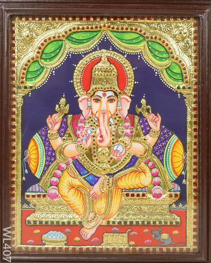 Tanjore Painting - Ganesha - Flat (Gold Foil) - 15x12 inch - WL4079