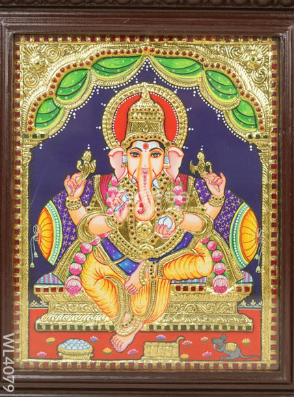 Tanjore Painting - Ganesha - Flat (Gold Foil) - 15x12 inch - WL4079