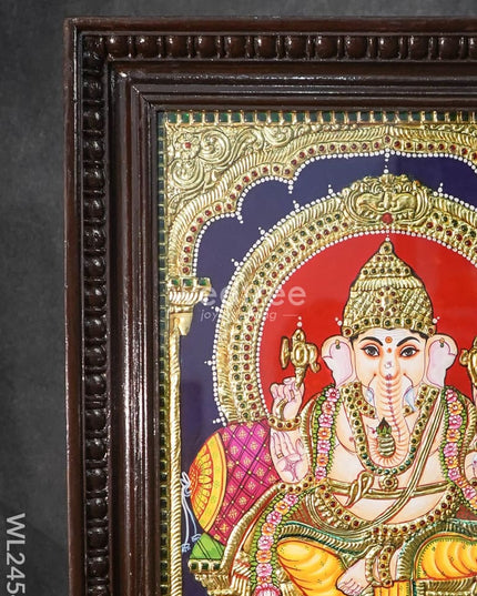 Tanjore Painting Ganesha - Flat (Gold foil) - 18x14 inch - WL2454