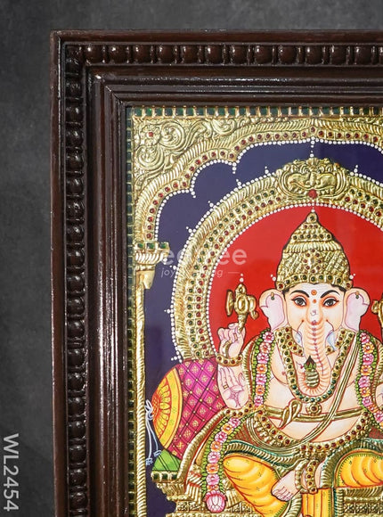 Tanjore Painting Ganesha - Flat (Gold foil) - 18x14 inch - WL2454