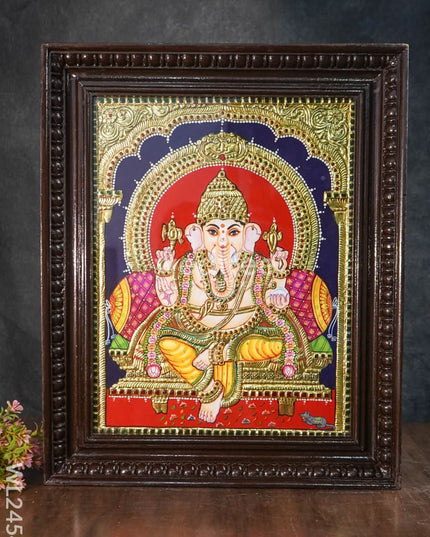 Tanjore Painting Ganesha - Flat (Gold foil) - 18x14 inch - WL2454