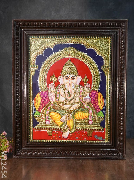 Tanjore Painting Ganesha - Flat (Gold foil) - 18x14 inch - WL2454