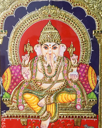 Tanjore Painting Ganesha - Flat (Gold foil) - 18x14 inch - WL2454
