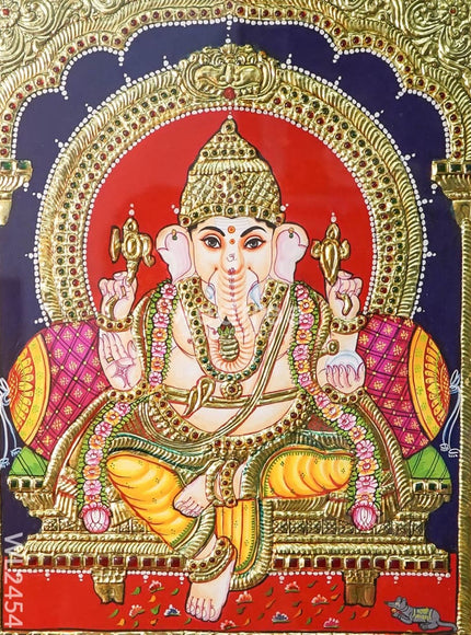 Tanjore Painting Ganesha - Flat (Gold foil) - 18x14 inch - WL2454