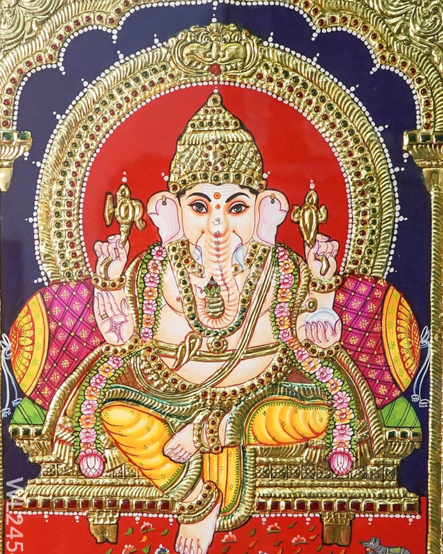 Tanjore Painting Ganesha - Flat (Gold foil) - 18x14 inch - WL2454