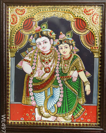 Tanjore Painting - Radha-Krishna - Semi Embossed - 15x12 inch - WL4972