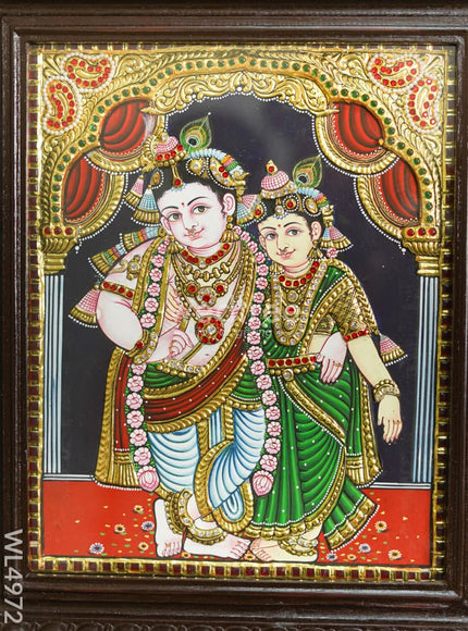 Tanjore Painting - Radha-Krishna - Semi Embossed - 15x12 inch - WL4972