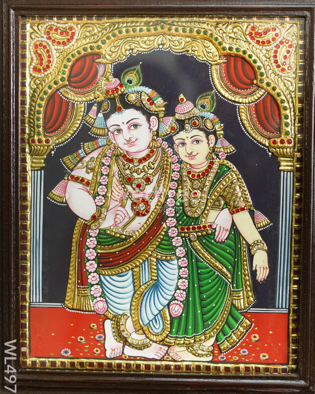 Tanjore Painting - Radha-Krishna - Semi Embossed - 15x12 inch - WL4972