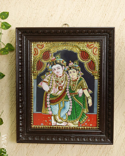 Tanjore Painting - Radha-Krishna - Semi Embossed - 15x12 inch - WL4972