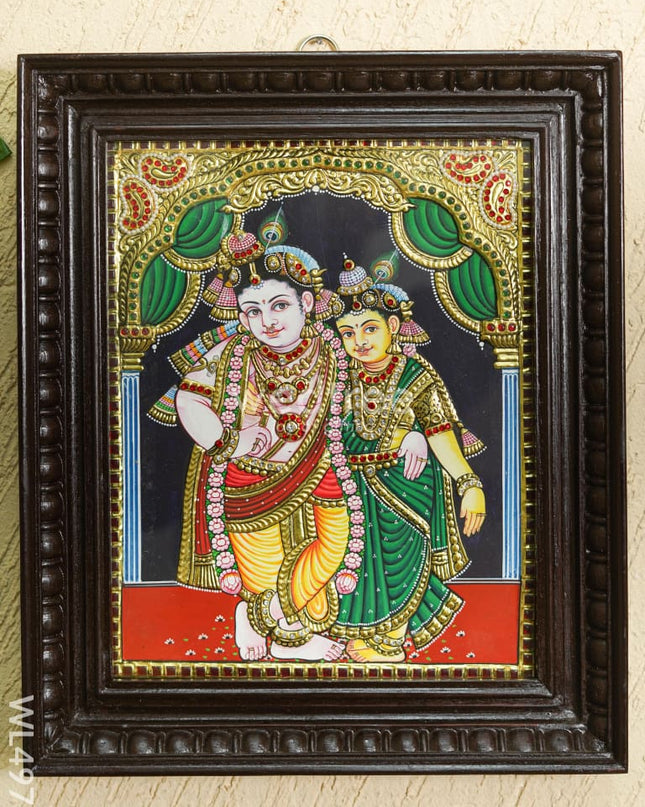 Tanjore Painting - Radha-Krishna - Semi Embossed - 15x12 inch - WL4972