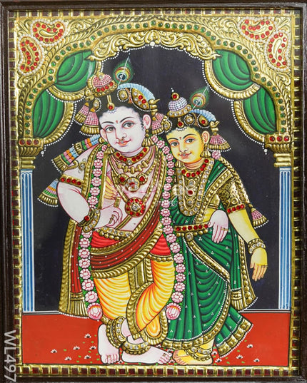 Tanjore Painting - Radha-Krishna - Semi Embossed - 15x12 inch - WL4972