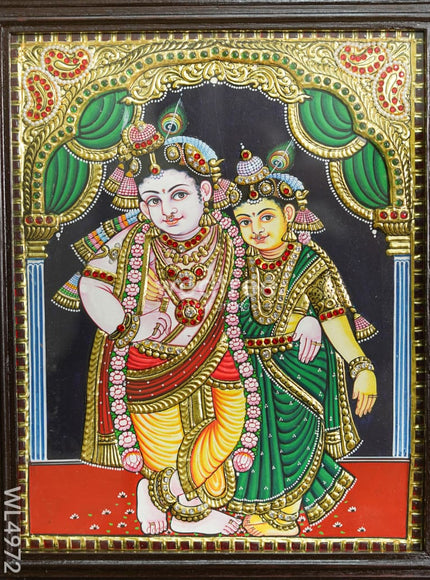 Tanjore Painting - Radha-Krishna - Semi Embossed - 15x12 inch - WL4972