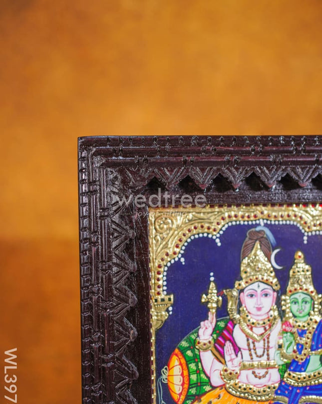 Tanjore Painting (Reverse Chettinad Frame) - Shivan-Parvati - Flat (Gold Foil) - 10x8 inch - WL3973