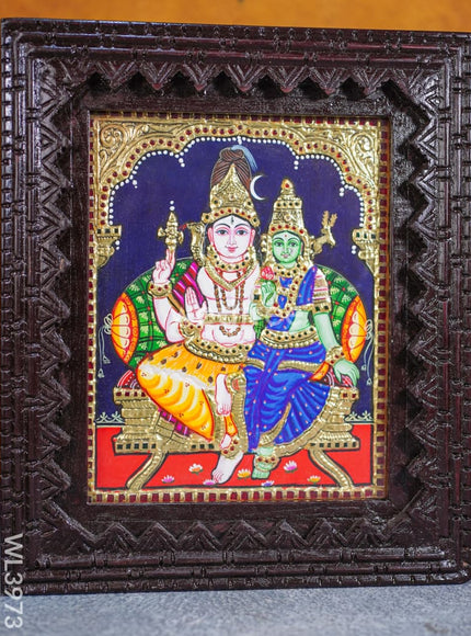 Tanjore Painting (Reverse Chettinad Frame) - Shivan-Parvati - Flat (Gold Foil) - 10x8 inch - WL3973