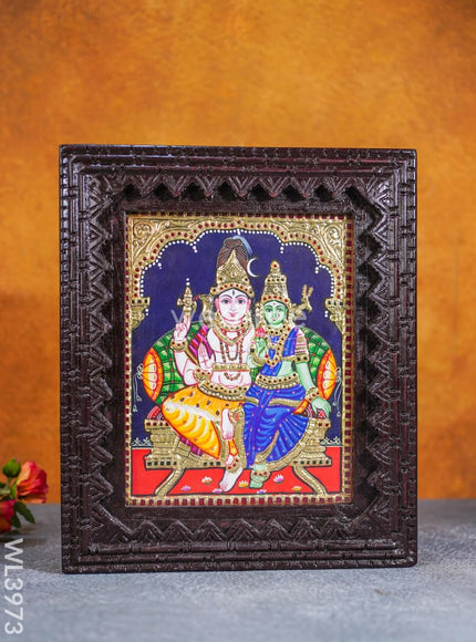 Tanjore Painting (Reverse Chettinad Frame) - Shivan-Parvati - Flat (Gold Foil) - 10x8 inch - WL3973