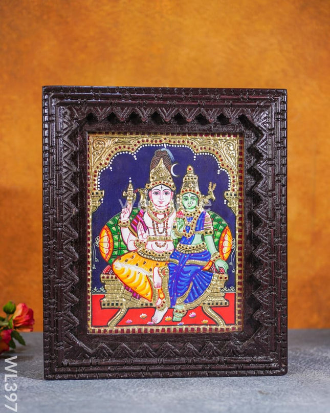 Tanjore Painting (Reverse Chettinad Frame) - Shivan-Parvati - Flat (Gold Foil) - 10x8 inch - WL3973