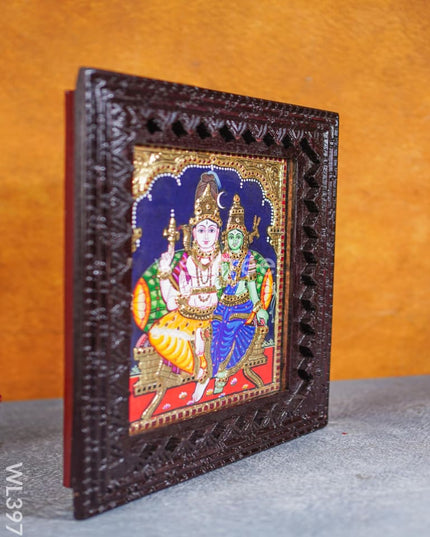 Tanjore Painting (Reverse Chettinad Frame) - Shivan-Parvati - Flat (Gold Foil) - 10x8 inch - WL3973