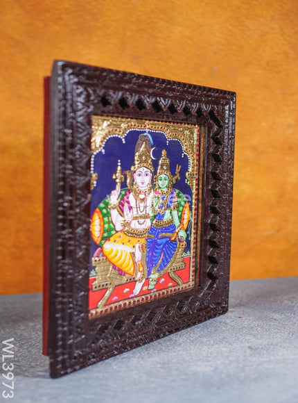 Tanjore Painting (Reverse Chettinad Frame) - Shivan-Parvati - Flat (Gold Foil) - 10x8 inch - WL3973