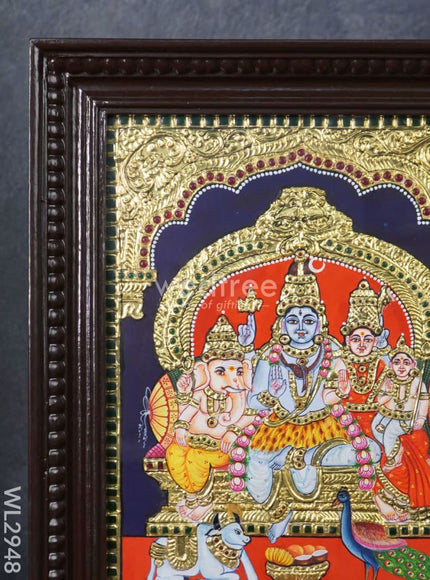 Tanjore Painting - Shiv Parivar - Semi Embossed - 15x12 inch - WL2948