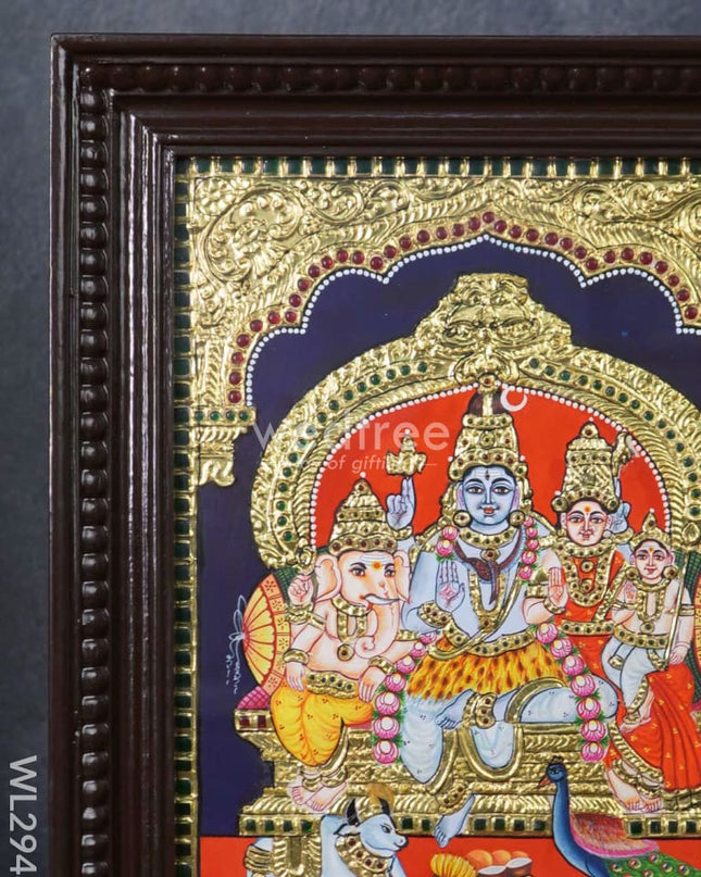 Tanjore Painting - Shiv Parivar - Semi Embossed - 15x12 inch - WL2948