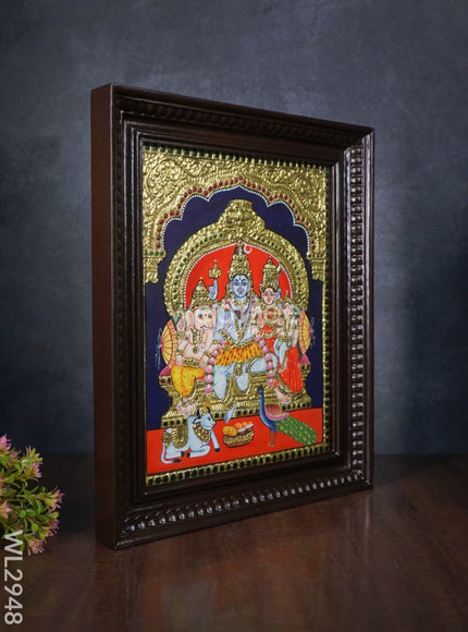 Tanjore Painting - Shiv Parivar - Semi Embossed - 15x12 inch - WL2948
