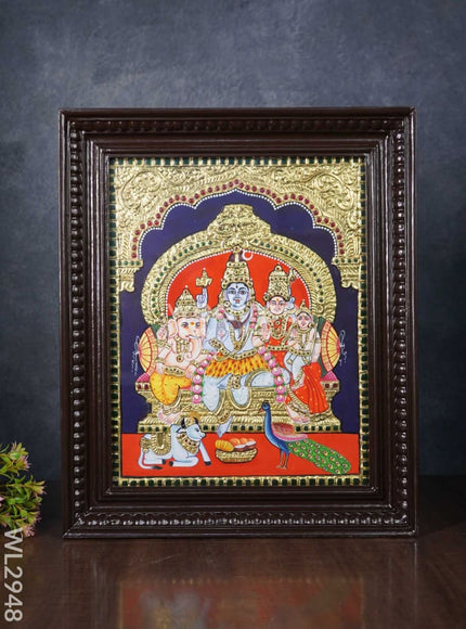 Tanjore Painting - Shiv Parivar - Semi Embossed - 15x12 inch - WL2948