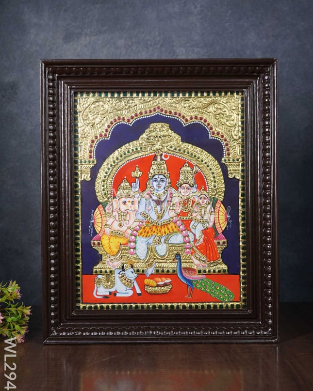 Tanjore Painting - Shiv Parivar - Semi Embossed - 15x12 inch - WL2948