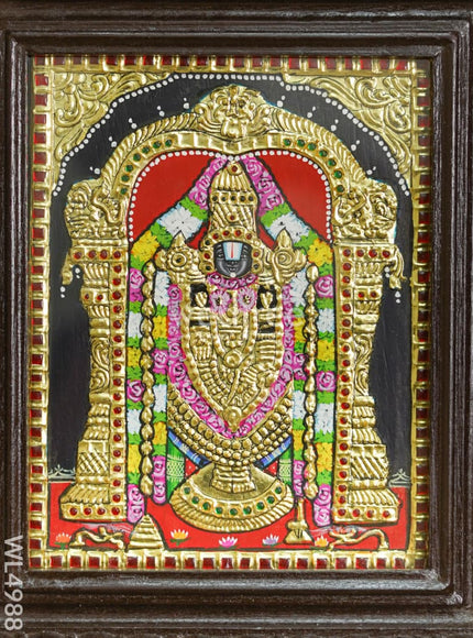 Tanjore Painting - Tirupathi Balaji - Flat (Gold Foil) - 10x8 inch - WL4988