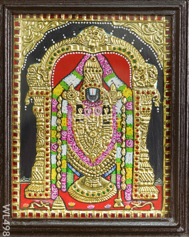 Tanjore Painting - Tirupathi Balaji - Flat (Gold Foil) - 10x8 inch - WL4988