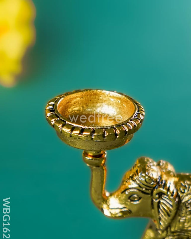 White Metal Elephant with Diya - WBG1624
