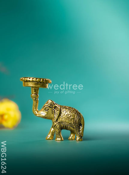 White Metal Elephant with Diya - WBG1624