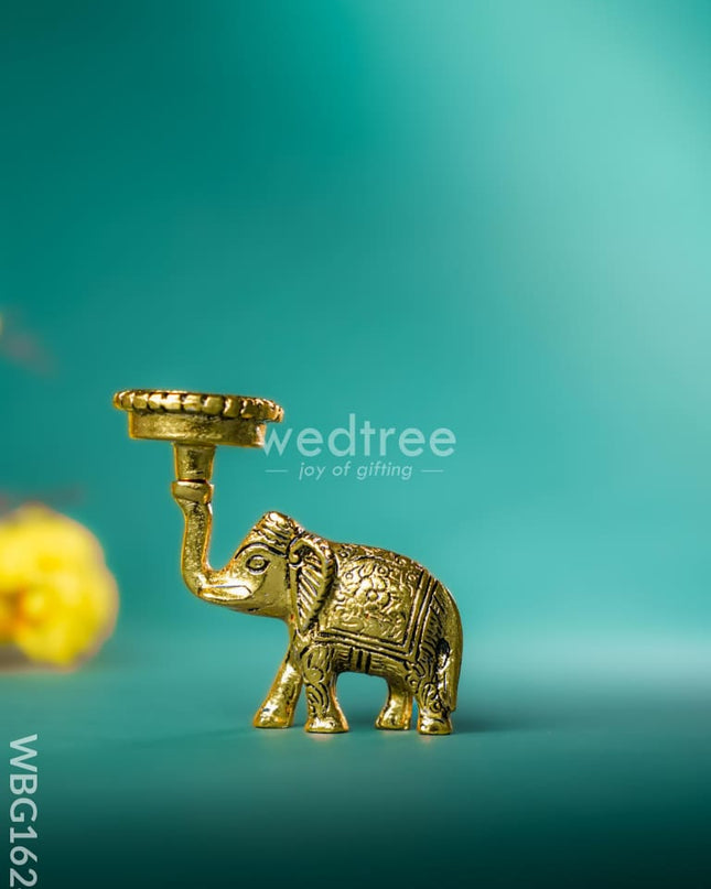 White Metal Elephant with Diya - WBG1624