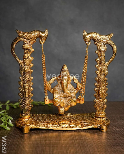 White Metal Ganesha on Swing gold Finish - W3629