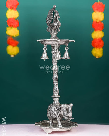 White Metal Kuthu Vilaku with Annapakshi & Elephant - 19 inch - WL4882