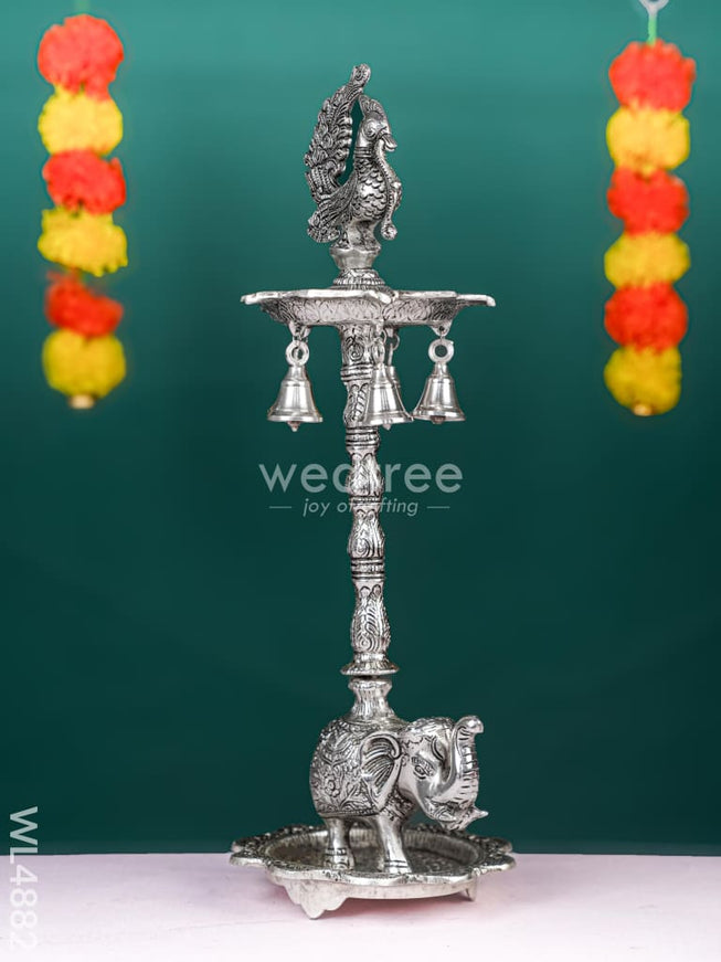 White Metal Kuthu Vilaku with Annapakshi & Elephant - 19 inch - WL4882