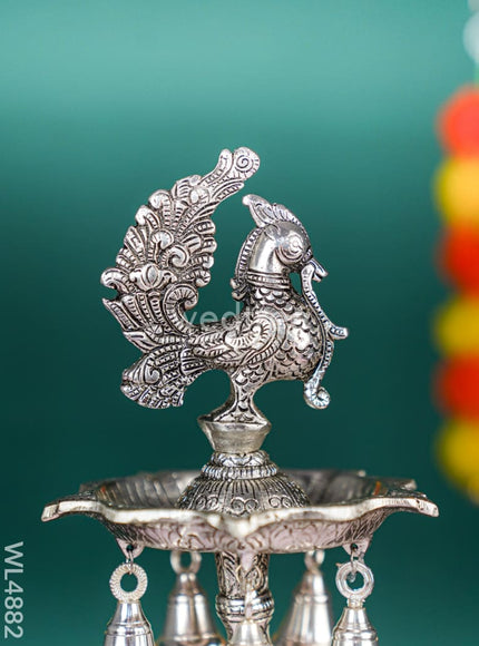White Metal Kuthu Vilaku with Annapakshi & Elephant - 19 inch - WL4882