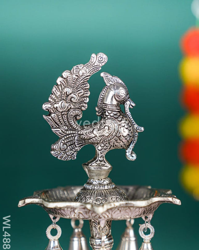 White Metal Kuthu Vilaku with Annapakshi & Elephant - 19 inch - WL4882