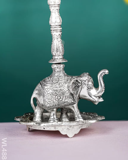 White Metal Kuthu Vilaku with Annapakshi & Elephant - 19 inch - WL4882