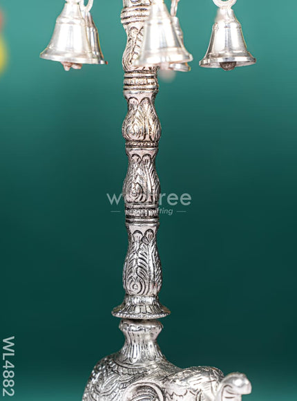 White Metal Kuthu Vilaku with Annapakshi & Elephant - 19 inch - WL4882