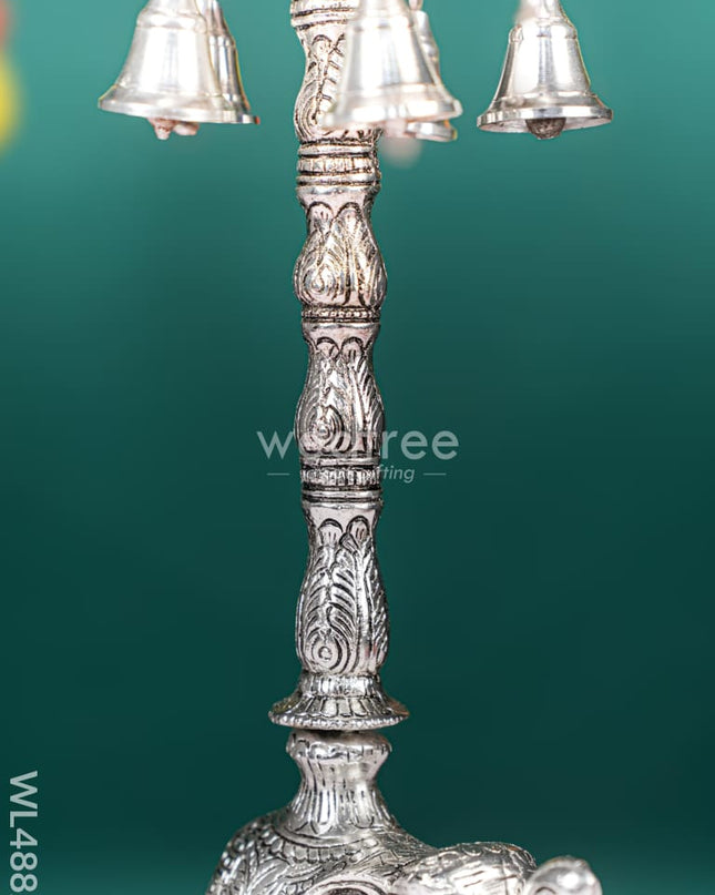 White Metal Kuthu Vilaku with Annapakshi & Elephant - 19 inch - WL4882