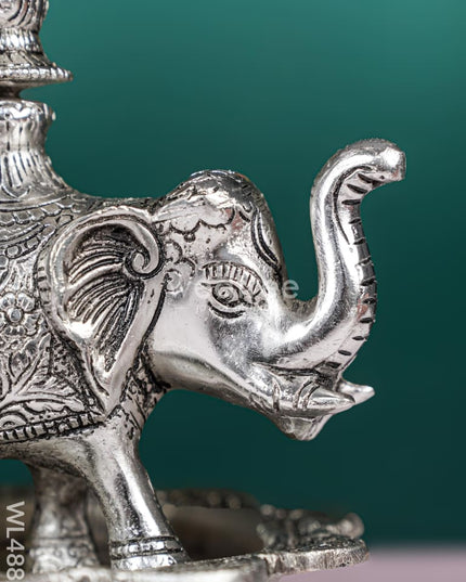 White Metal Kuthu Vilaku with Annapakshi & Elephant - 19 inch - WL4882
