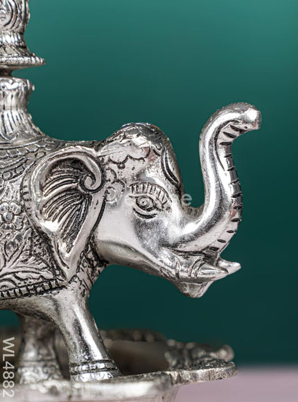 White Metal Kuthu Vilaku with Annapakshi & Elephant - 19 inch - WL4882