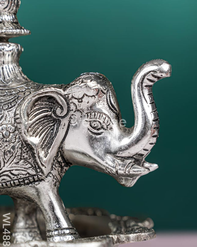White Metal Kuthu Vilaku with Annapakshi & Elephant - 19 inch - WL4882