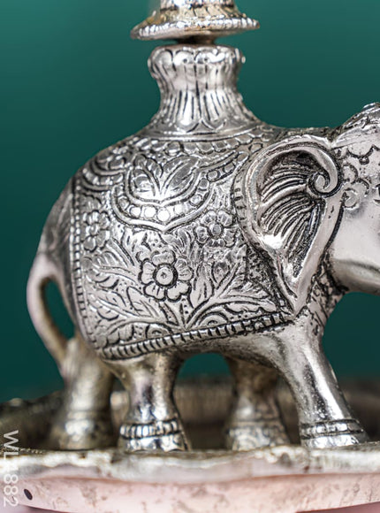 White Metal Kuthu Vilaku with Annapakshi & Elephant - 19 inch - WL4882
