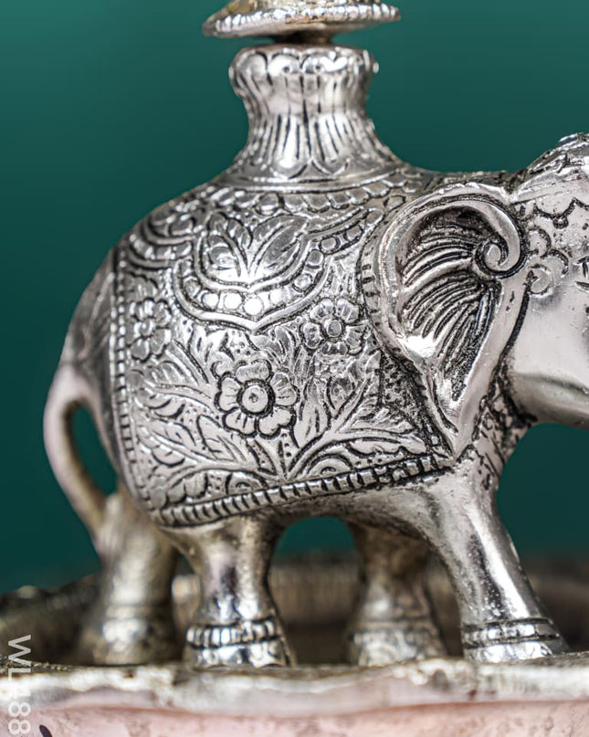 White Metal Kuthu Vilaku with Annapakshi & Elephant - 19 inch - WL4882
