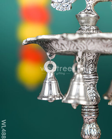 White Metal Kuthu Vilaku with Annapakshi & Elephant - 19 inch - WL4882