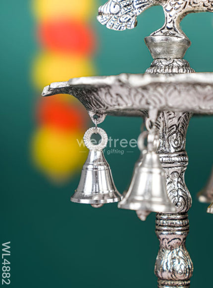 White Metal Kuthu Vilaku with Annapakshi & Elephant - 19 inch - WL4882